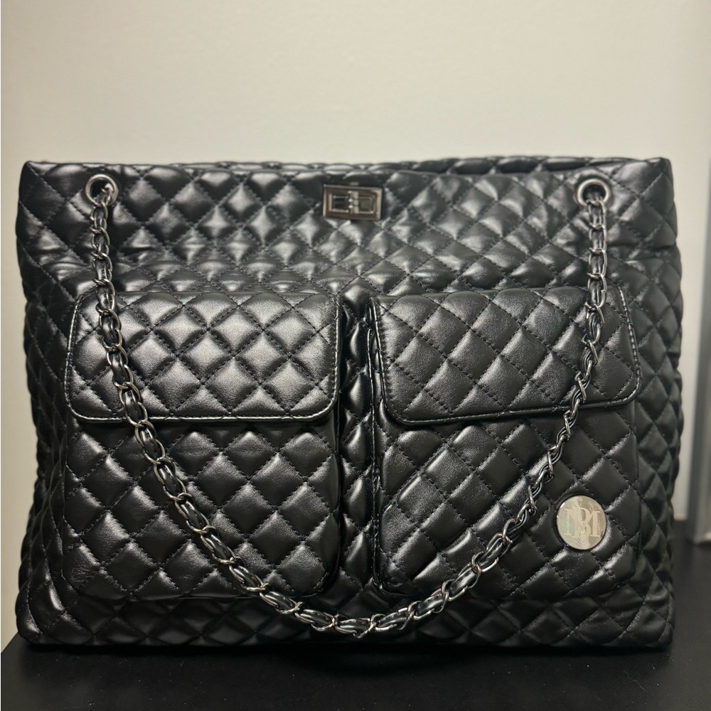 Soft faux leather quilted tote
